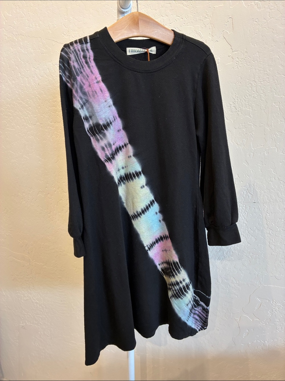 Fairwell Black Dress with Pastel Tie-Dye Diagonal Stripe